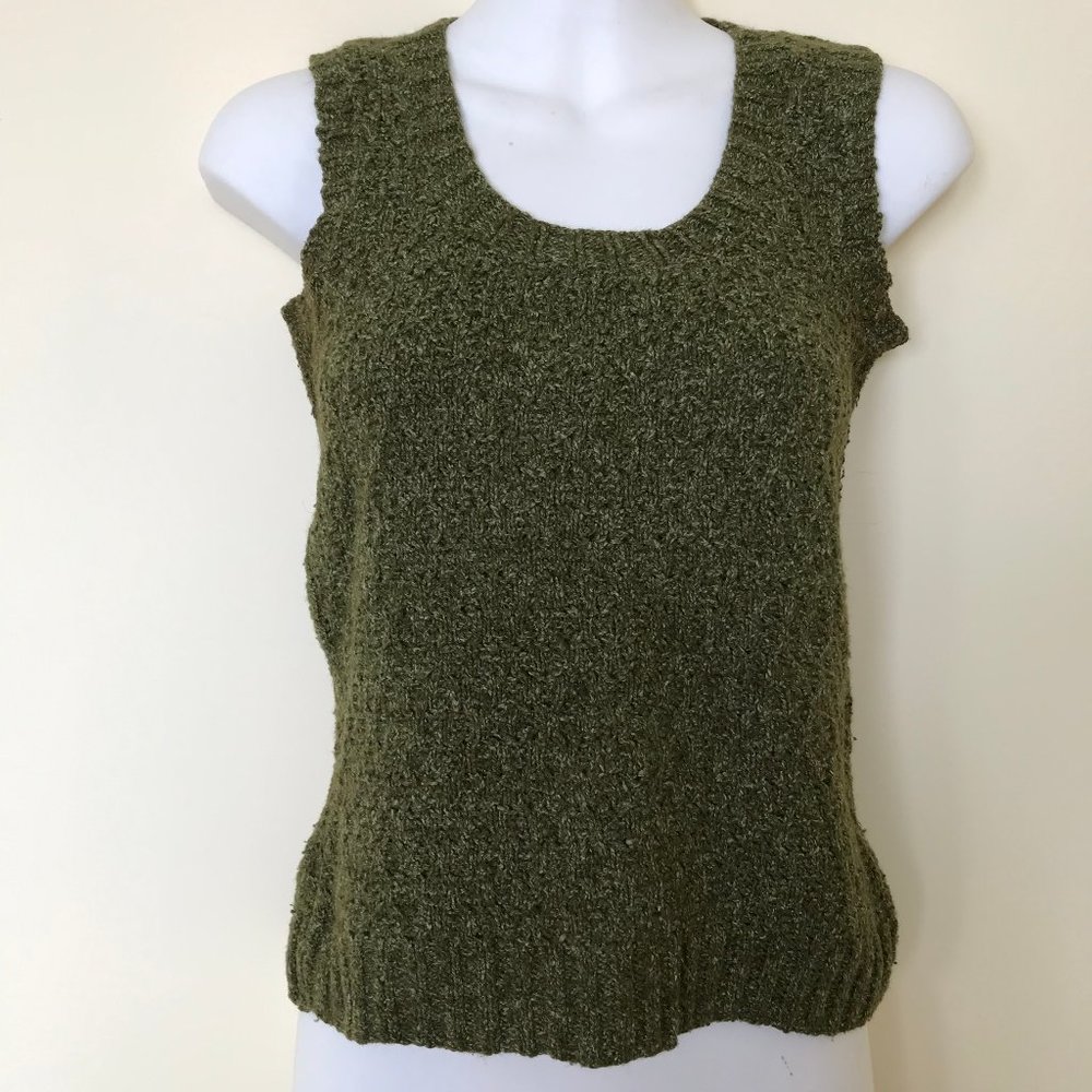Hand Knit Textured Sweater Vest Moss Green Elsebeth Lavold Silky Wool Yarn